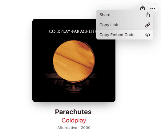 نسخ رابط ألبوم Apple Music على الكمبيوتر